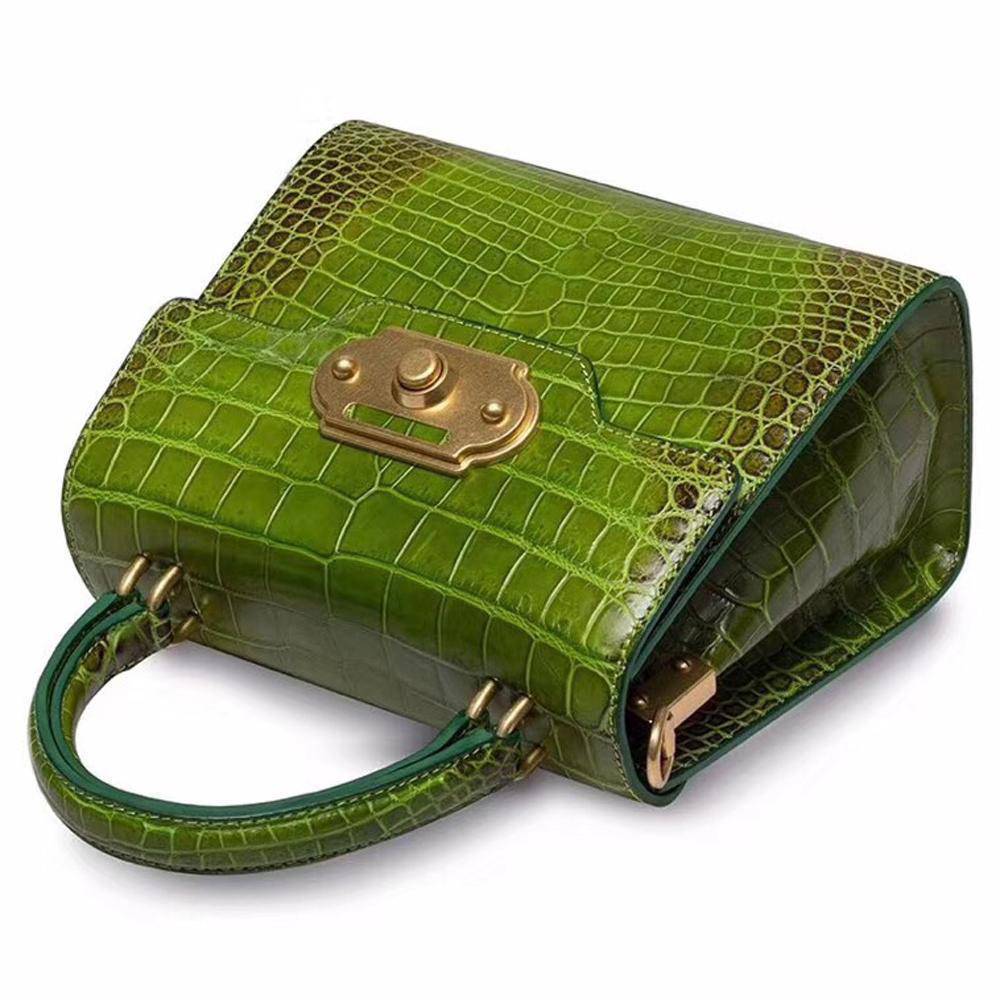 Genuine Crocodile Belly Leather Top Handle Shoulder Purse Bag