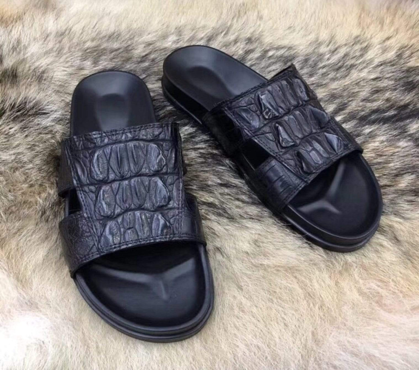 Crocodile Shoes Genuine Crocodile Bone Leather Mens Slipper