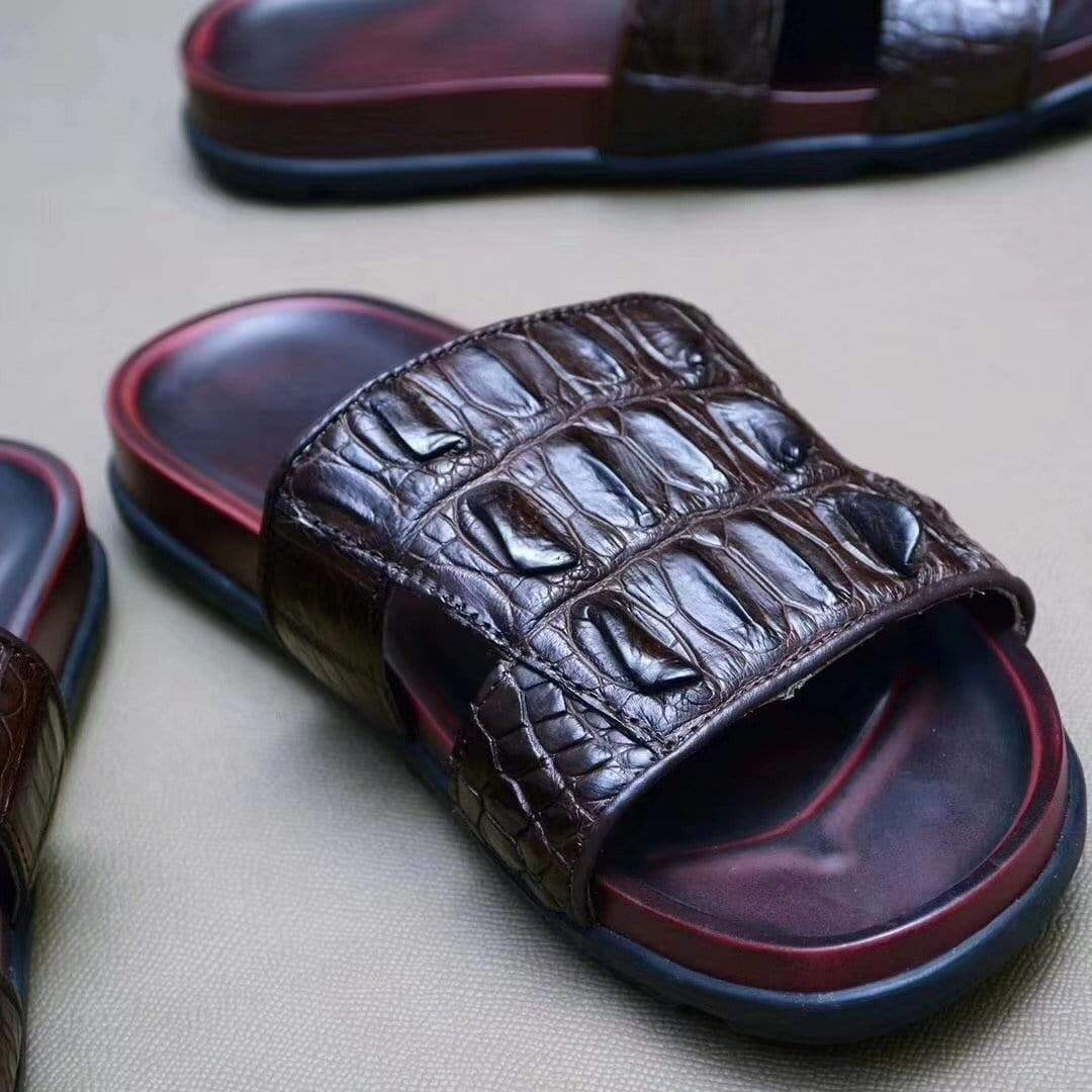 Crocodile Shoes Genuine Crocodile Bone Leather Mens Slipper