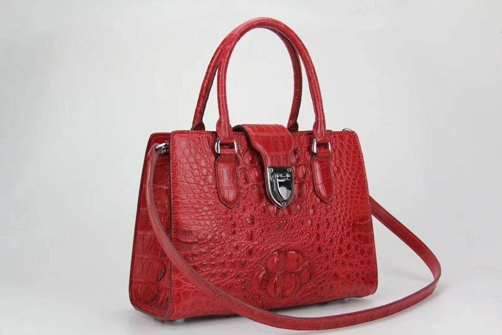 Genuine Crocodile Leather Top Handle Tote Handle Bag Red