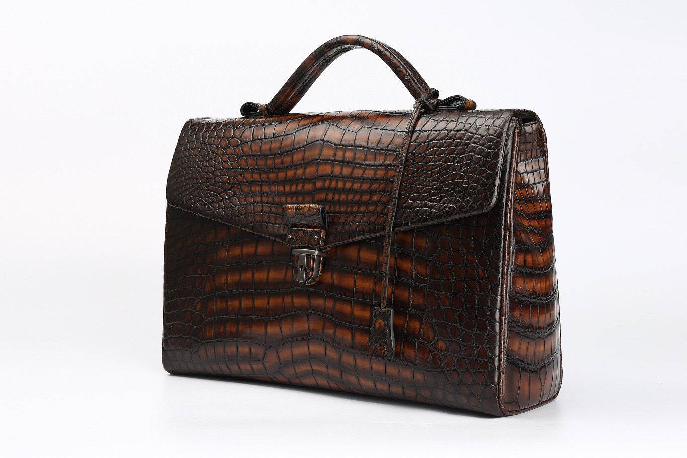 Preorder Genuine Crocodile Leather Briefcase Business Bags-Maiko Grey
