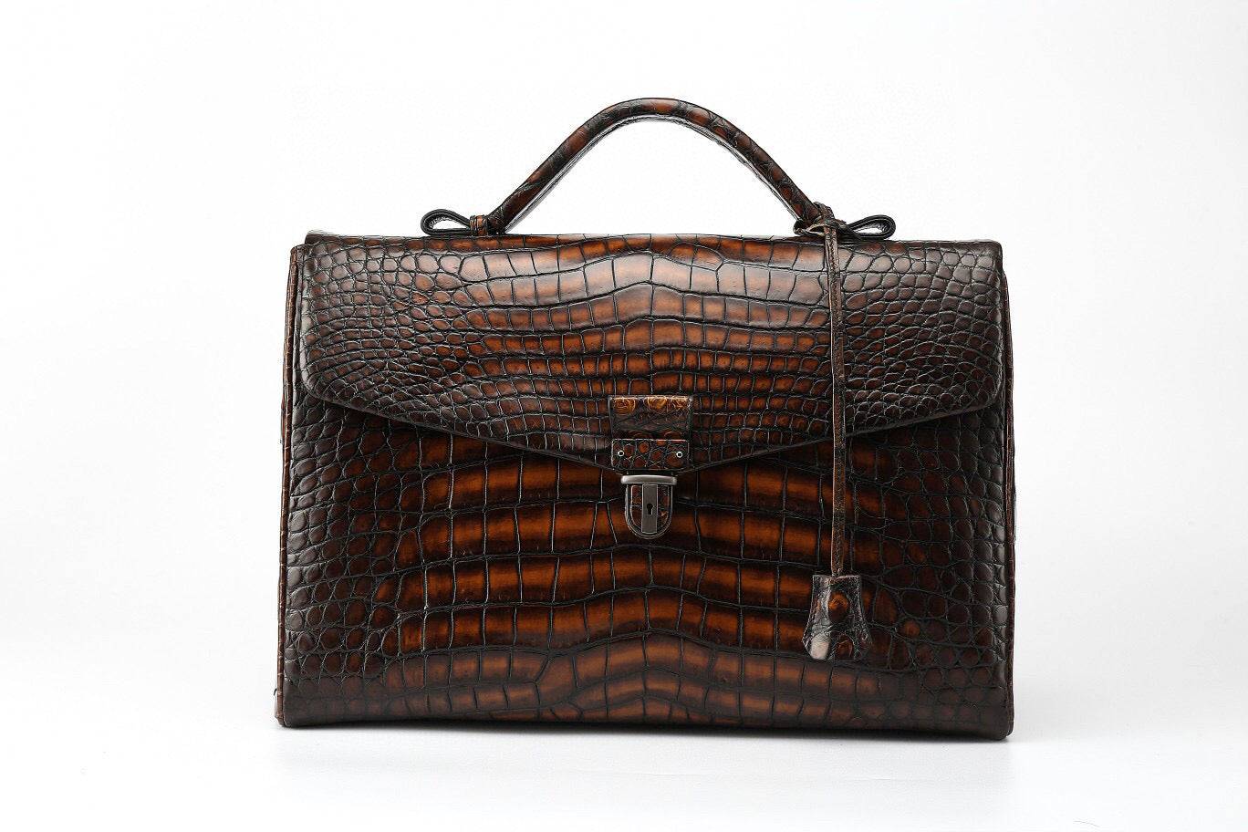 Preorder Genuine Crocodile Leather Briefcase Business Bags-Maiko Grey