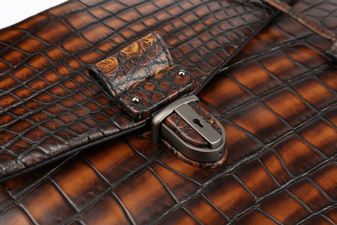 Preorder Genuine Crocodile Leather Briefcase Business Bags-Maiko Grey