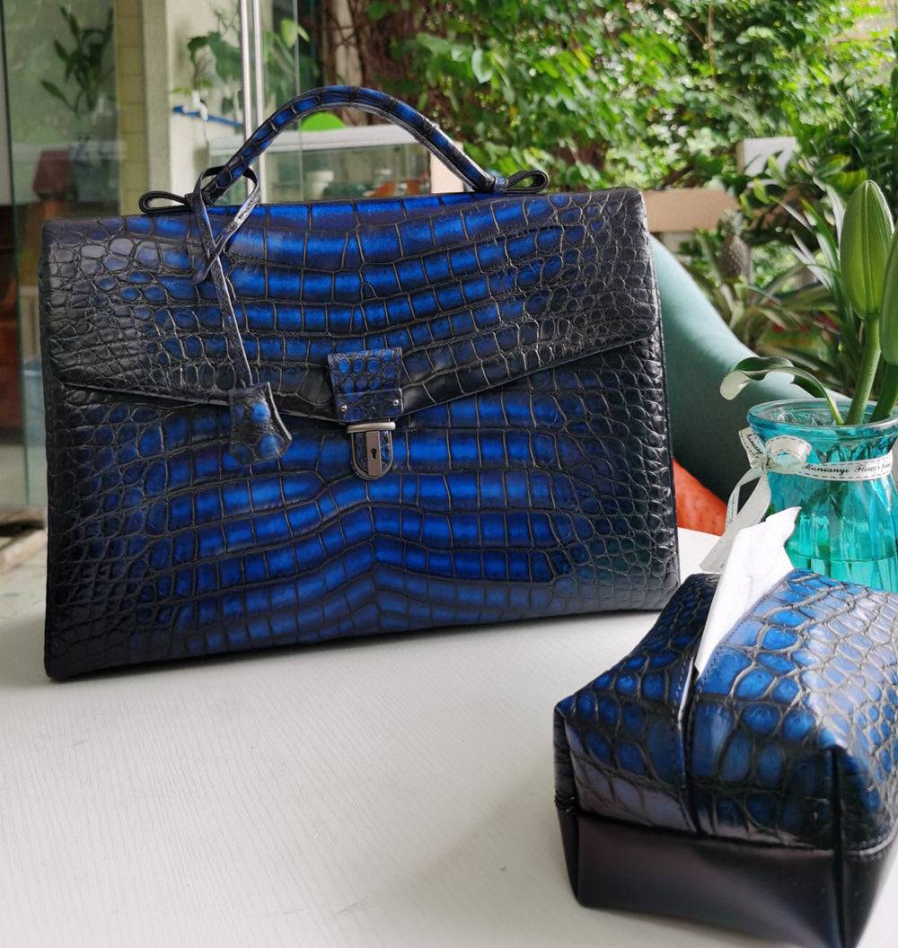 Preorder Genuine Crocodile Leather Briefcase Business Bags-Maiko Grey