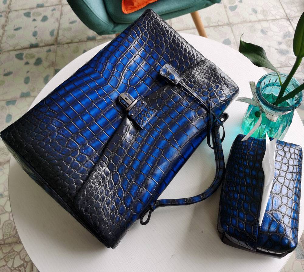 Preorder Genuine Crocodile Leather Briefcase Business Bags-Maiko Grey