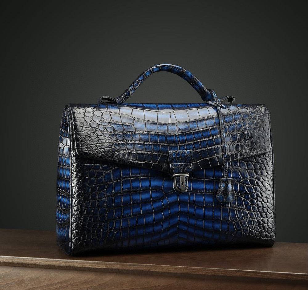 Preorder Genuine Crocodile Leather Briefcase Business Bags-Maiko Grey