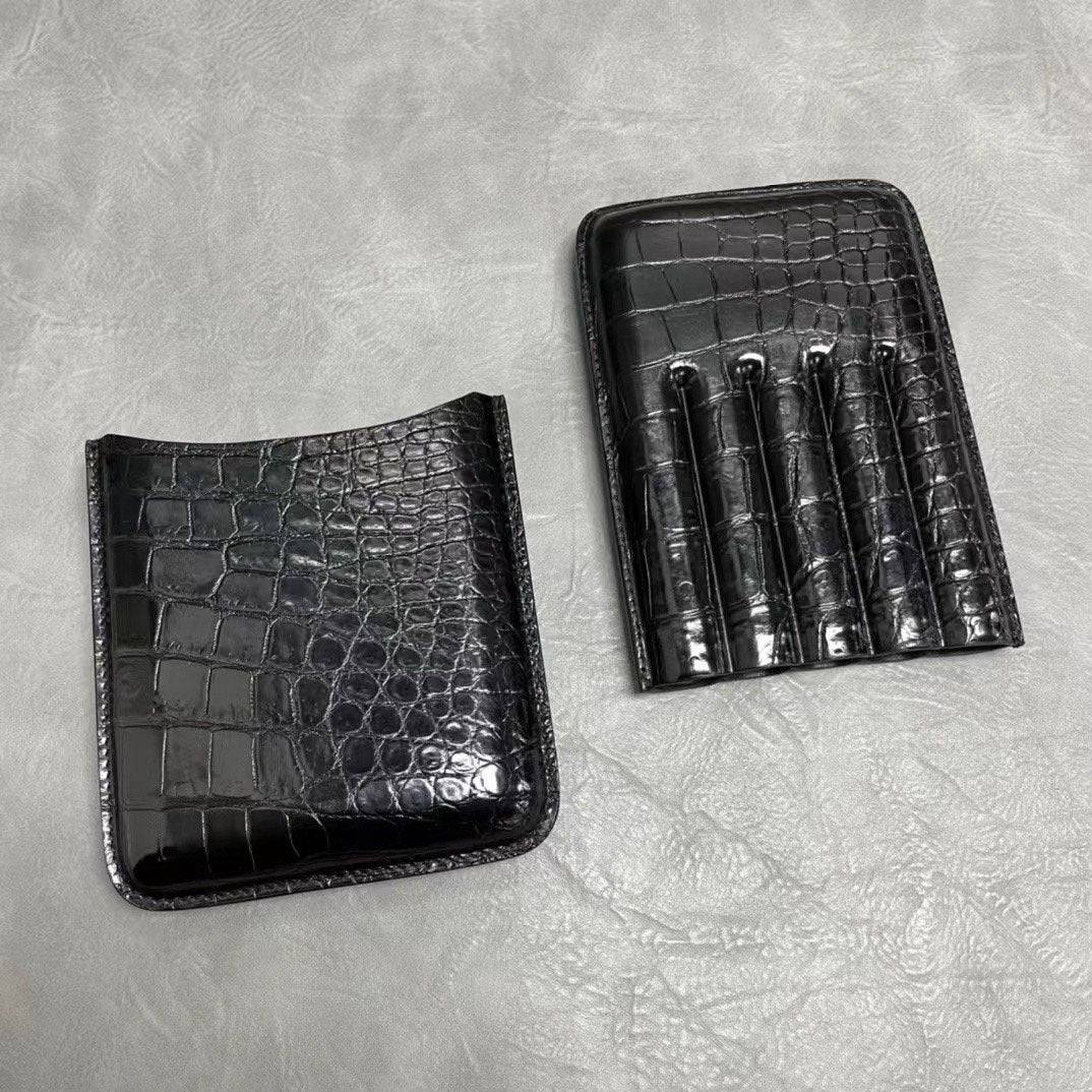 Preorder Matt Genuine Crocodile Leather Cigaretter Case Black