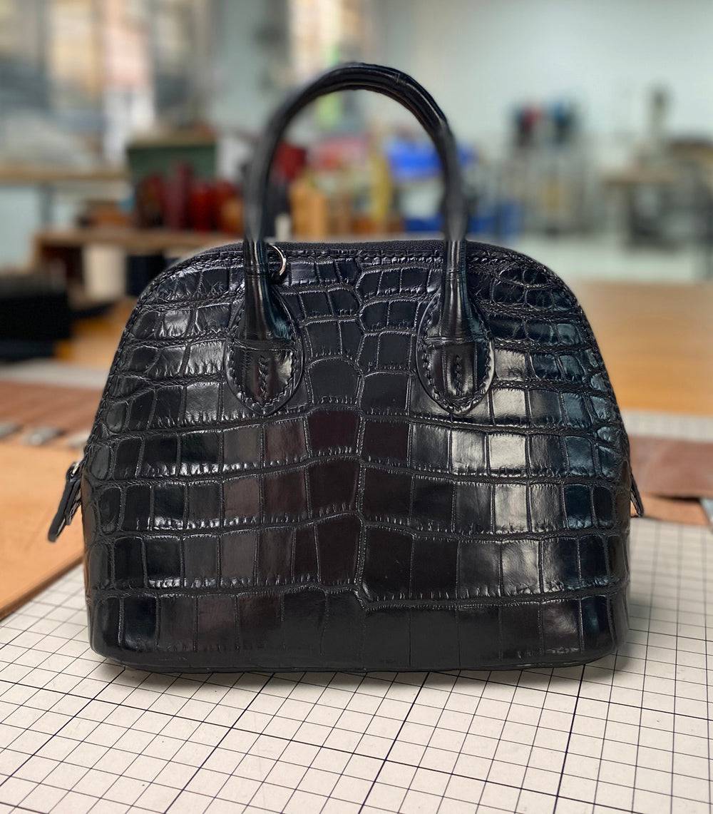 Genuine Crocodile Leather Mini Bowling Top Handle Bag