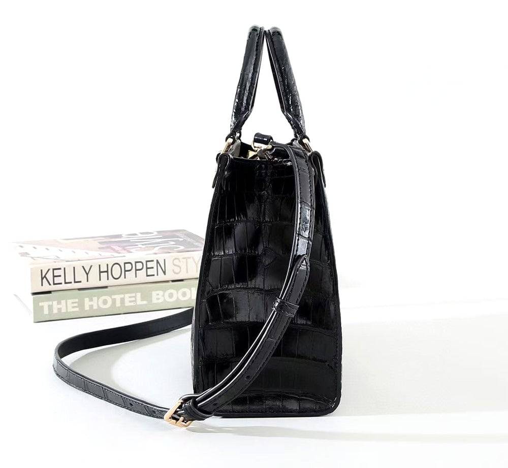 Genuine Crocodile Leather Small Top Handle Bags Black