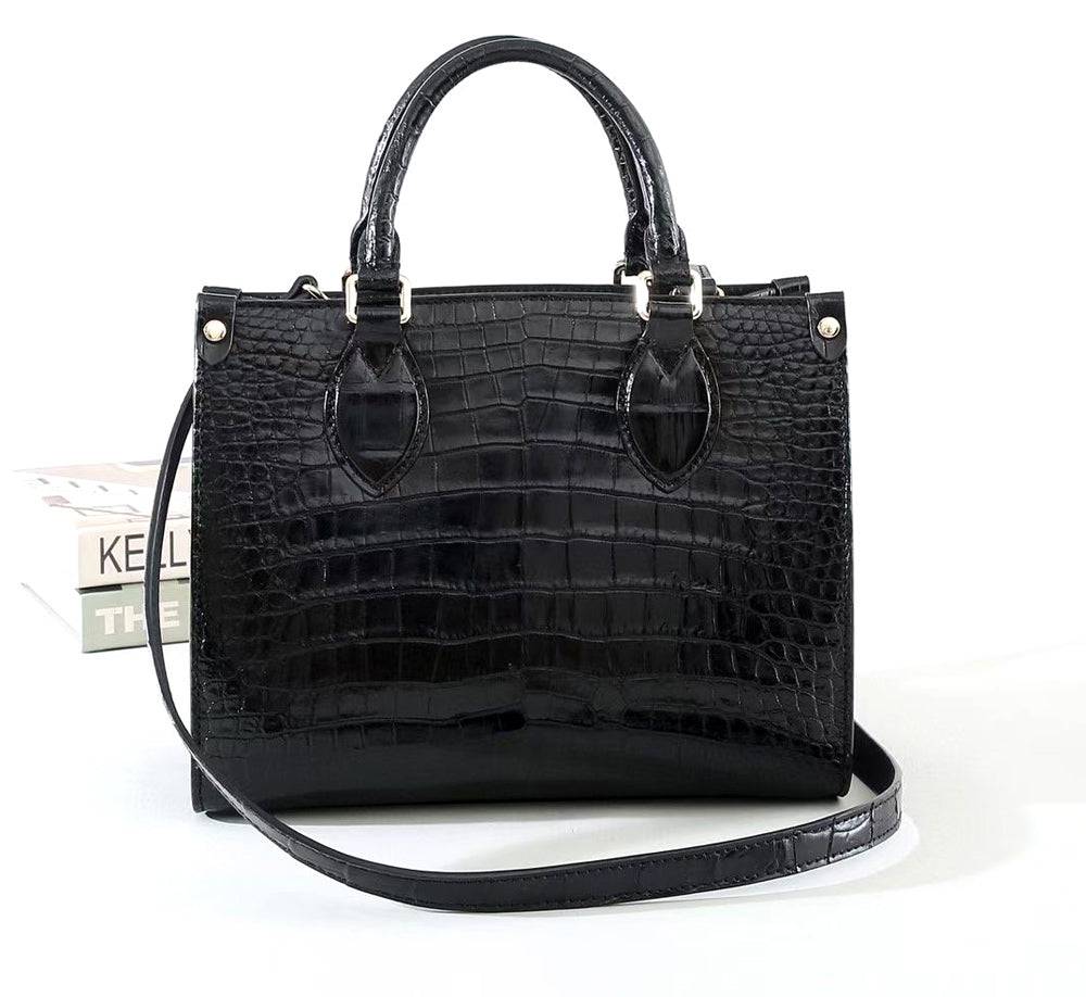 Genuine Crocodile Leather Small Top Handle Bags Black