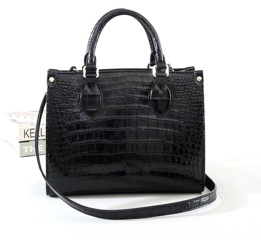 Genuine Crocodile Leather Small Top Handle Bags Black