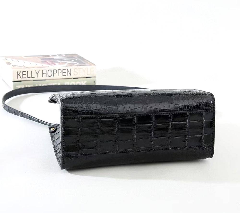 Genuine Crocodile Leather Small Top Handle Bags Black