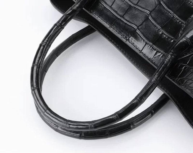 Genuine Crocodile Leather Top Handle Satchel Handbag Shoulder Bag Tote Purse Messenger Bags 33cm Black