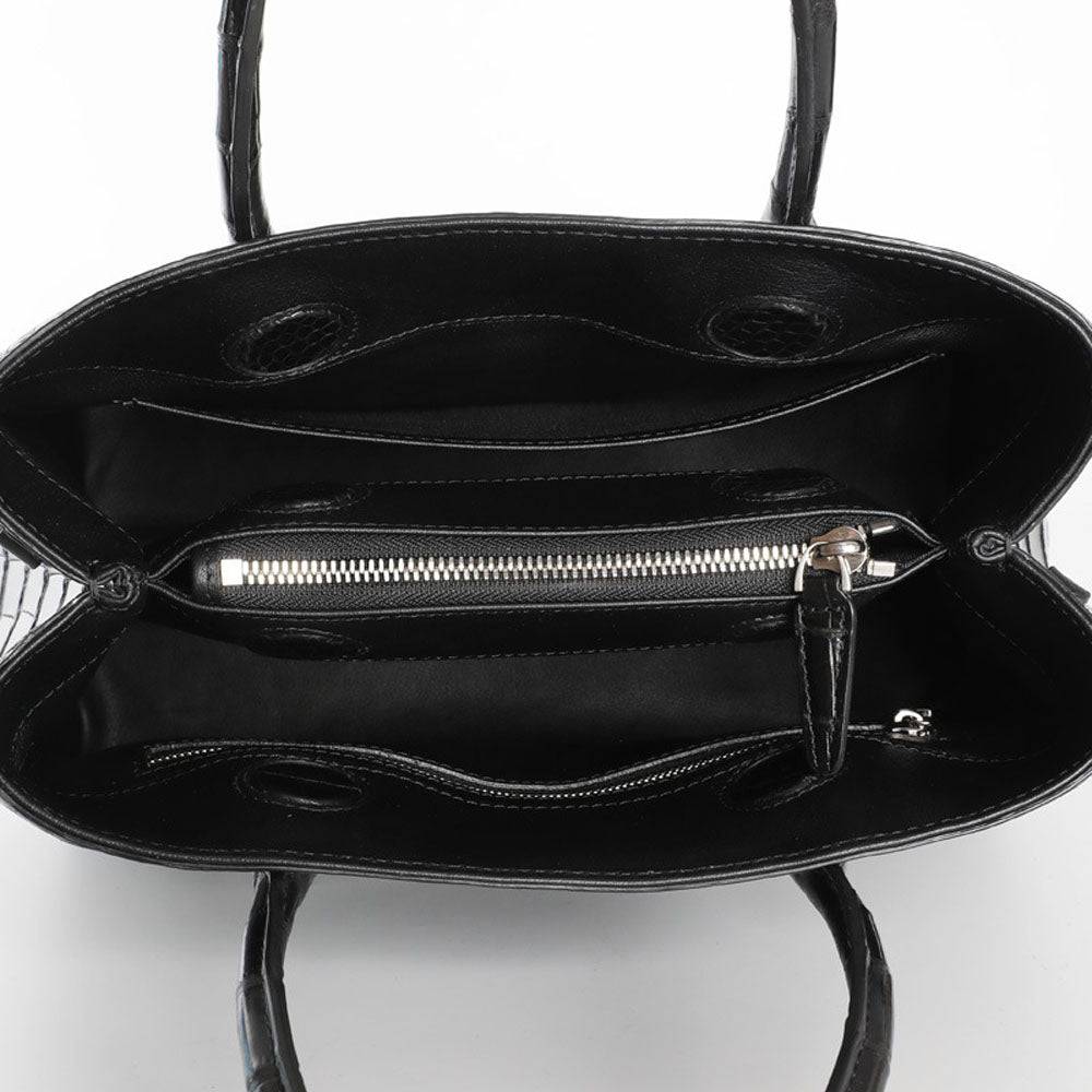 Genuine Crocodile Leather Top Handle Satchel Handbag Shoulder Bag Tote Purse Messenger Bags 33cm Black