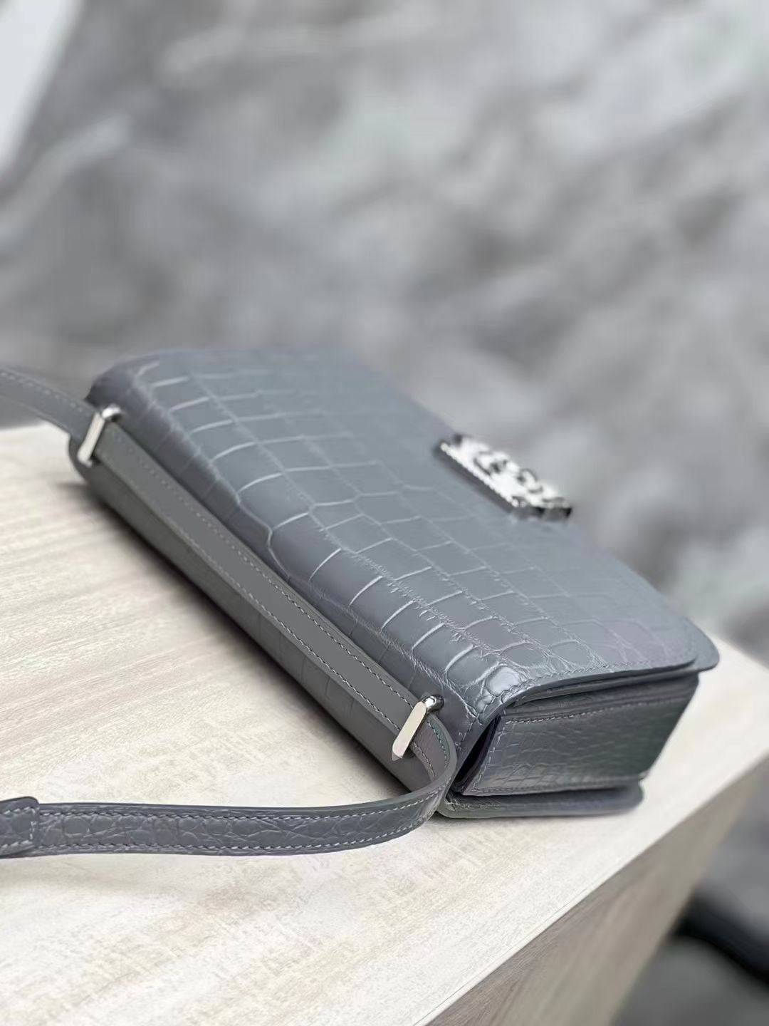 Genuine Crocodile Leather Womens  Square Messenger Bag Grey
