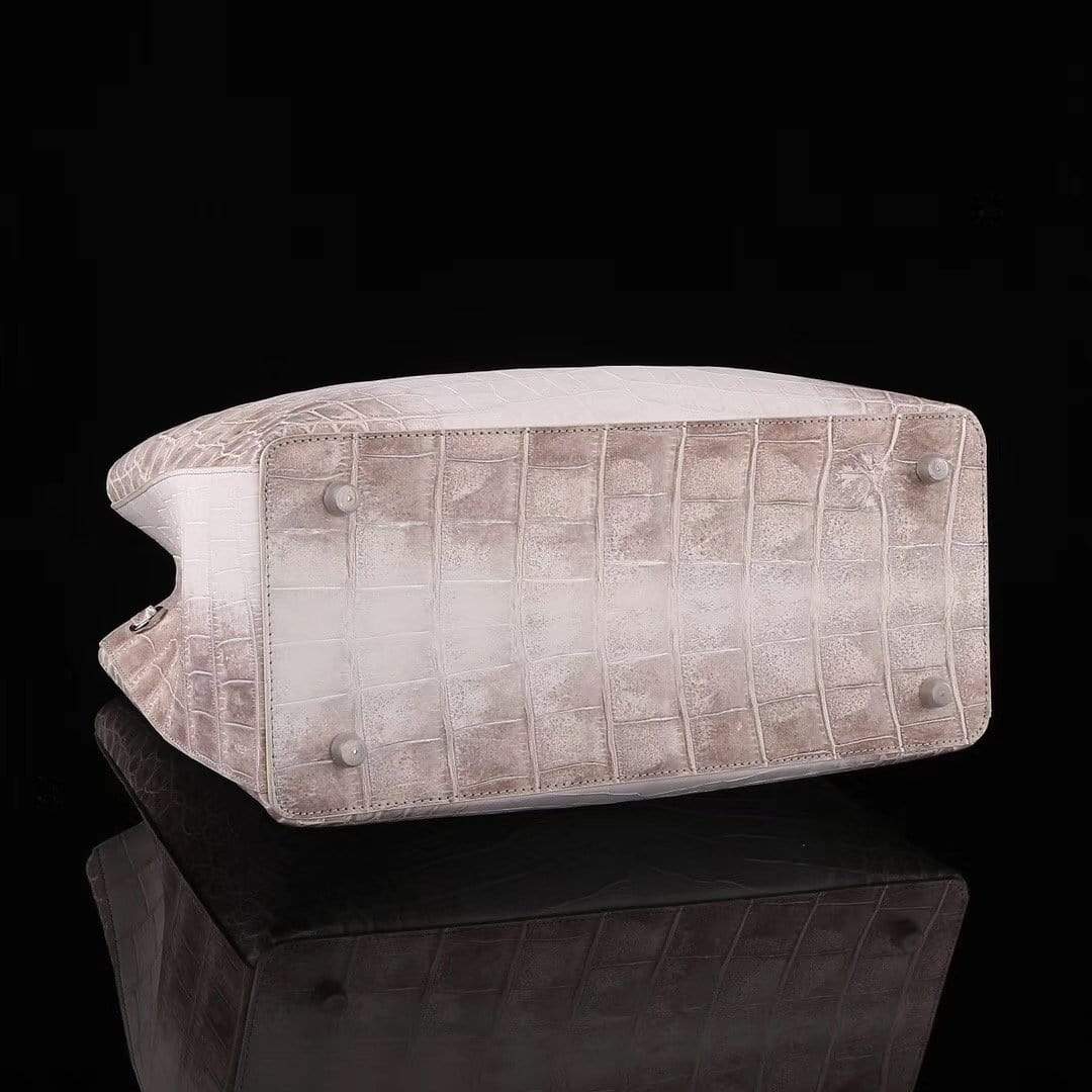 Genuine Crocodile Leather Womens  Tote Shoulder Bag Himalaya White 35cm