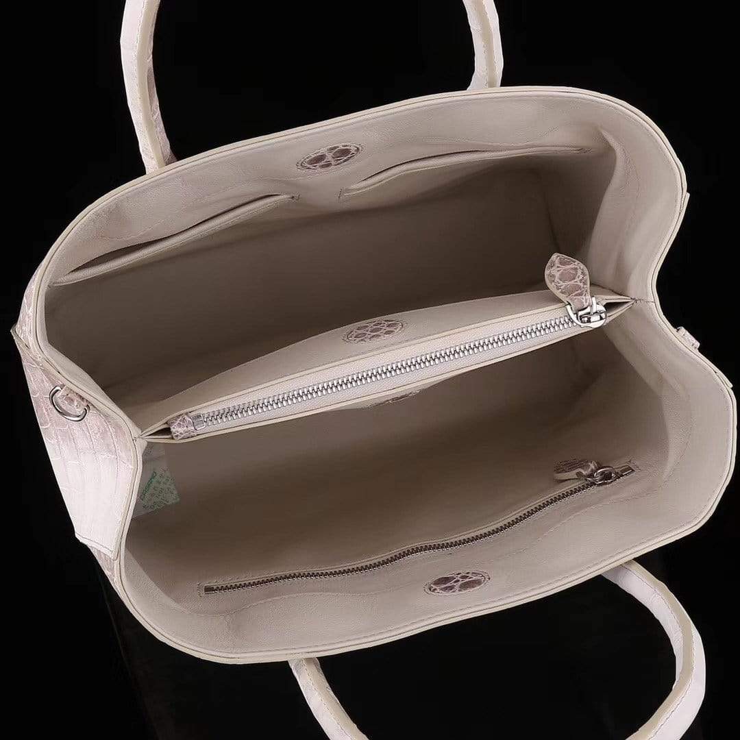 Genuine Crocodile Leather Womens  Tote Shoulder Bag Himalaya White 35cm