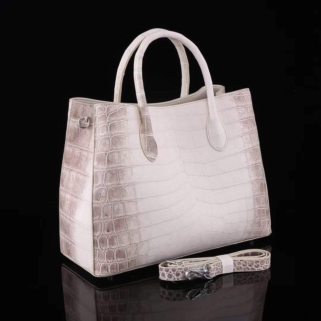 Genuine Crocodile Leather Womens  Tote Shoulder Bag Himalaya White 35cm