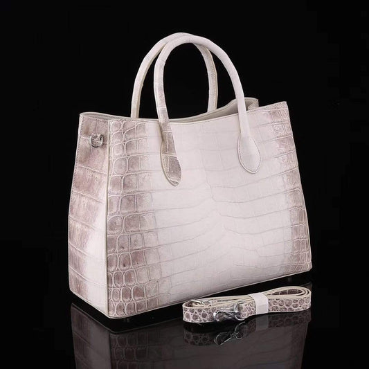 Genuine Crocodile Leather Womens  Tote Shoulder Bag Himalaya White 35cm