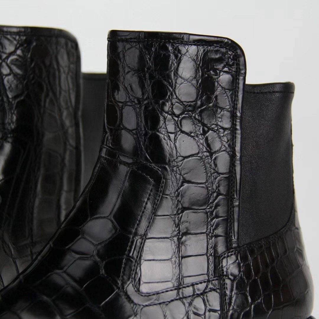 Crocodile Shoes Genuine  Crocodile Skin Leather Chelsea Ankle Boots