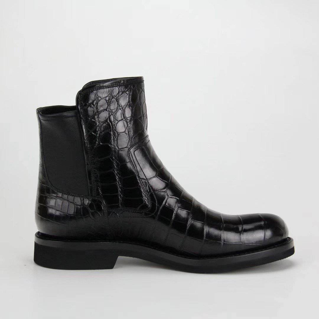 Crocodile Shoes Genuine  Crocodile Skin Leather Chelsea Ankle Boots