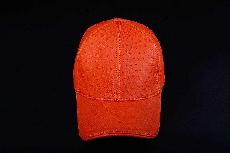 Genuine Ostrich Leather Strap back Baseball Cap Orange