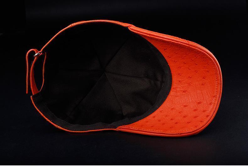 Genuine Ostrich Leather Strap back Baseball Cap Orange