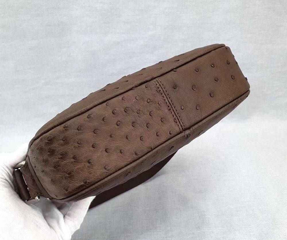 Genuine Ostrich Skin Leather Cross Body Messenger Shoulder Bag