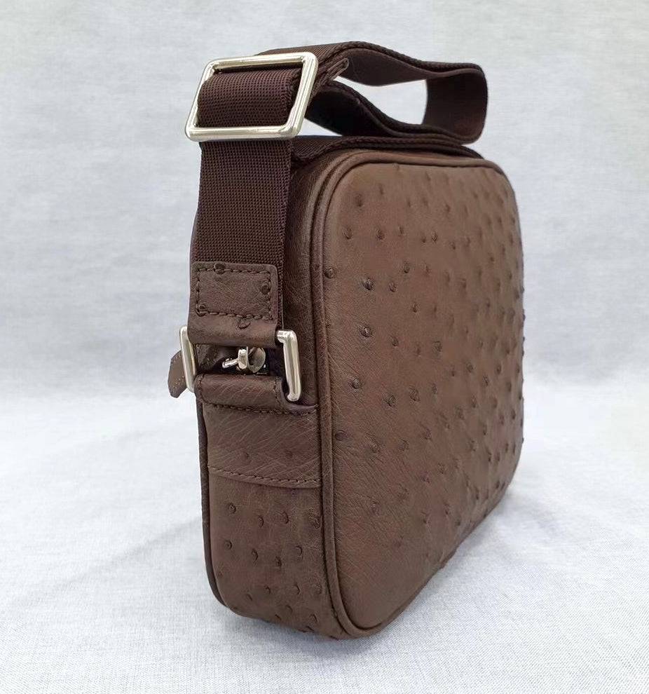 Genuine Ostrich Skin Leather Cross Body Messenger Shoulder Bag