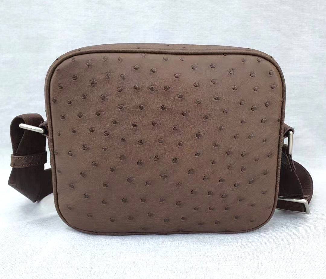 Genuine Ostrich Skin Leather Cross Body Messenger Shoulder Bag