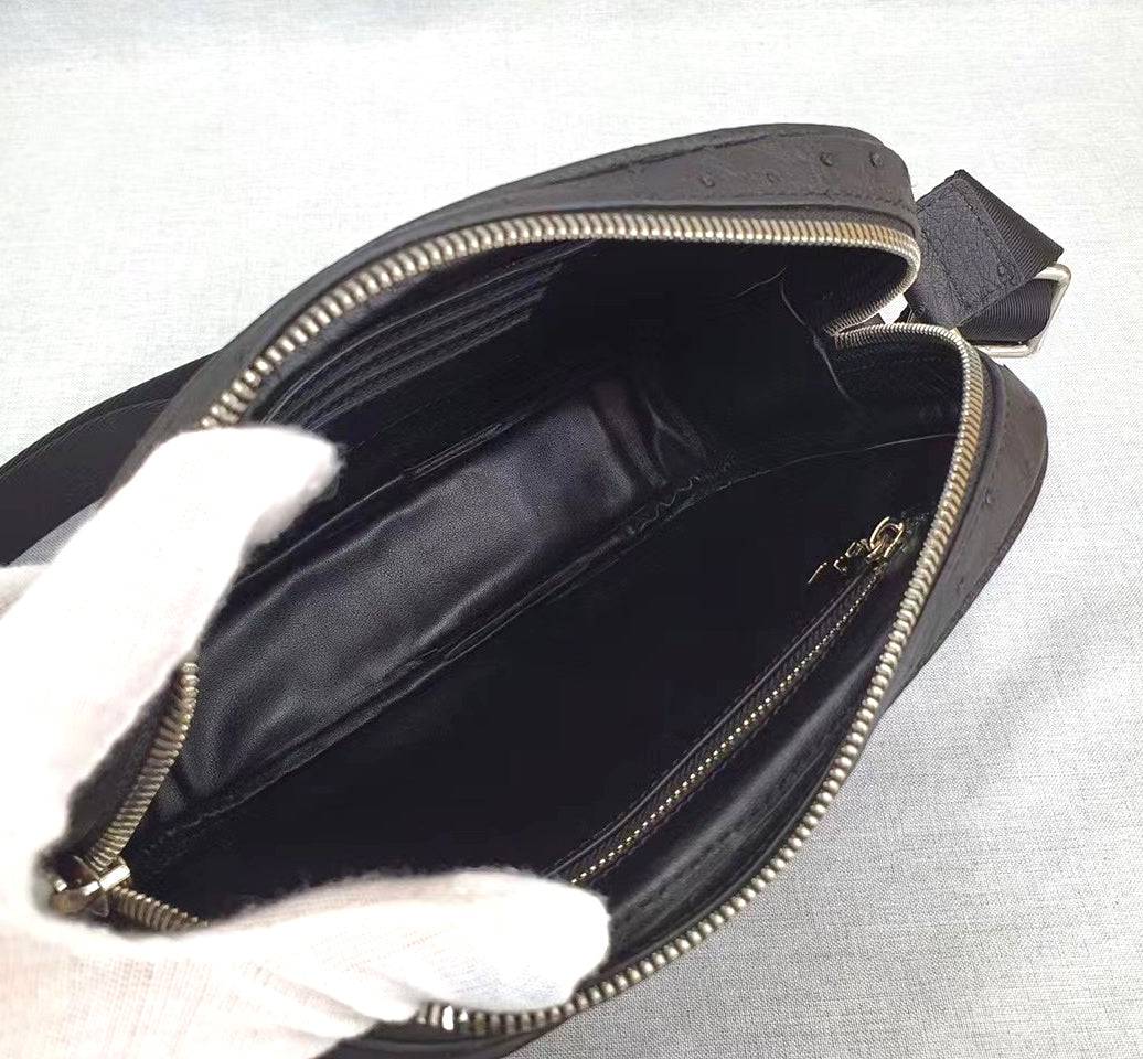 Genuine Ostrich Skin Leather Cross Body Messenger Shoulder Bag