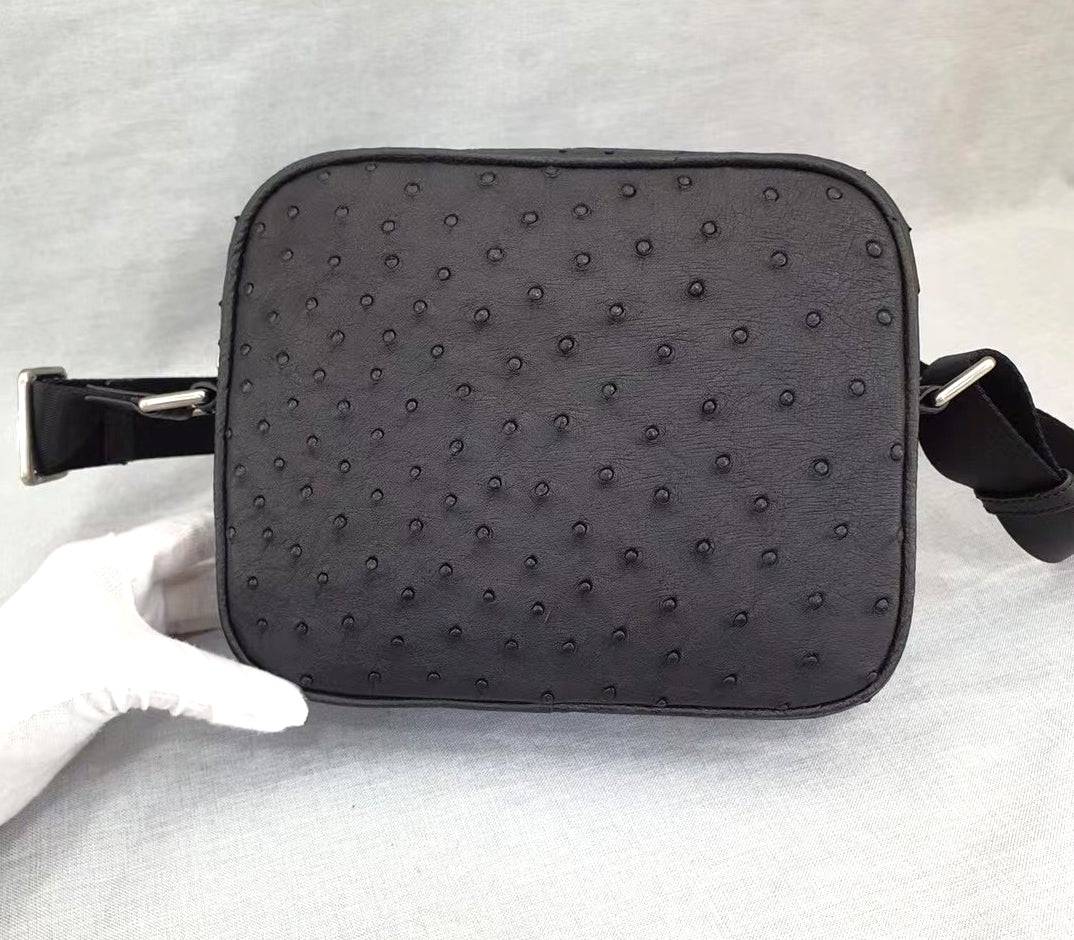 Genuine Ostrich Skin Leather Cross Body Messenger Shoulder Bag