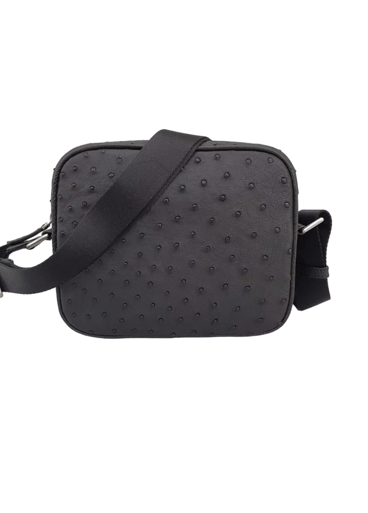 Genuine Ostrich Skin Leather Cross Body Messenger Shoulder Bag