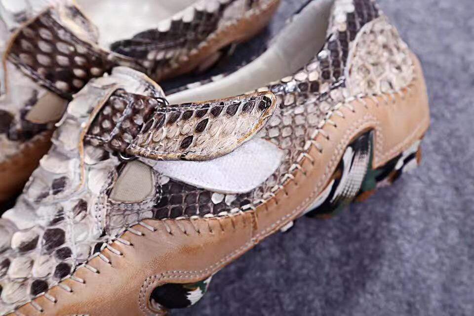 Crocodile Shoes Genuine Python Leather Men's White Slip-On Loafer Shoes