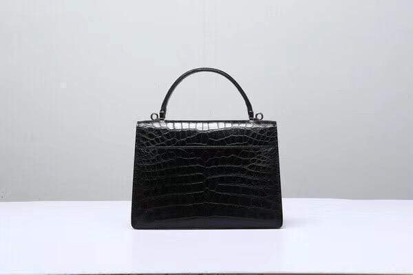 Genuine Crocodile  Belly Leather Top Handle Cross Body Bag Black
