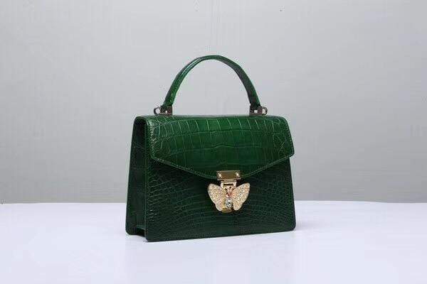 Genuine Crocodile  Leather Top Handle Cross Body Bag Green