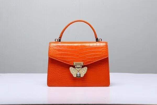 Genuine Crocodile Leather Top Handle Cross Body Bag Orange