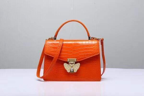 Genuine Crocodile Leather Top Handle Cross Body Bag Orange