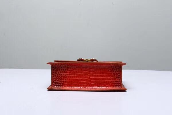 Genuine Crocodile  Leather Top Handle Cross Body Bag Vintage Red