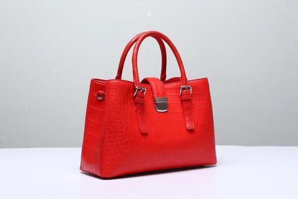 Genuine Crocodile Leather Top Handle Tote With Crossbody Strap Red