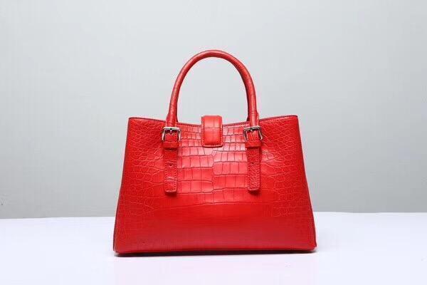 Genuine Crocodile Leather Top Handle Tote With Crossbody Strap Red