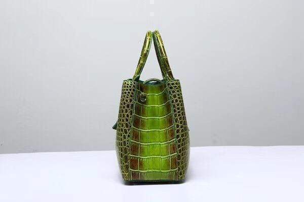Genuine  Crocodile Leather Top Handle Tote  Shoulder Bag  Vintage Green