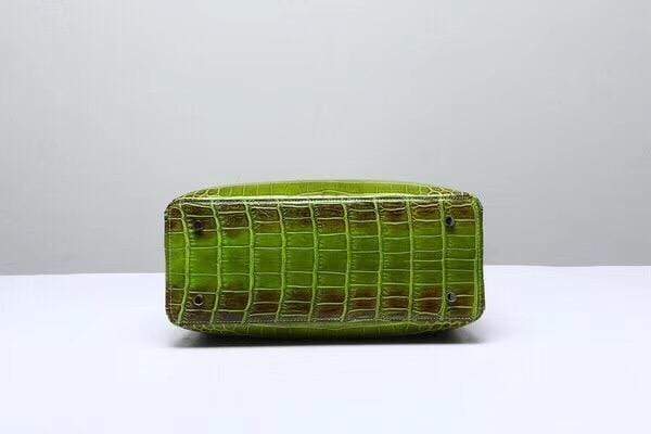 Genuine  Crocodile Leather Top Handle Tote  Shoulder Bag  Vintage Green