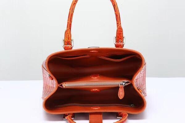 Genuine  Crocodile Leather Top Handle Tote  Shoulder Bag Vintage Orange