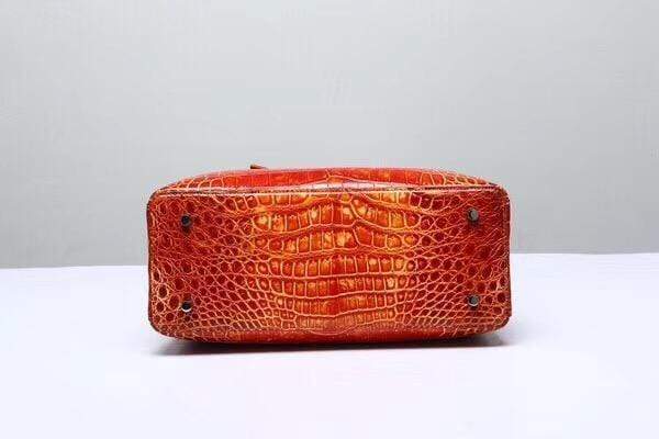 Genuine  Crocodile Leather Top Handle Tote  Shoulder Bag Vintage Orange