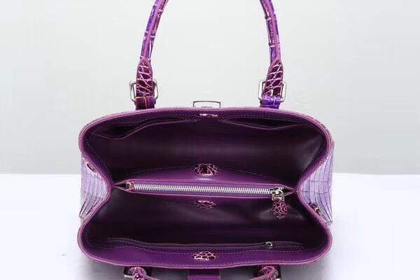 Genuine  Crocodile Leather Top Handle Tote  Shoulder Bag Vintage Purple