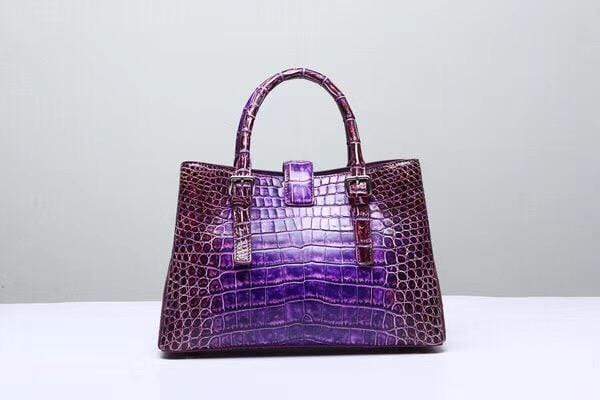 Genuine  Crocodile Leather Top Handle Tote  Shoulder Bag Vintage Purple