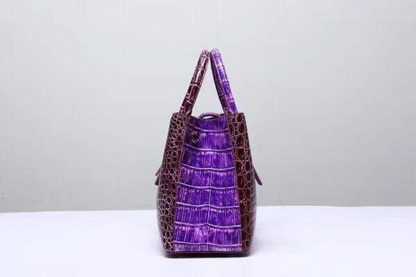 Genuine  Crocodile Leather Top Handle Tote  Shoulder Bag Vintage Purple