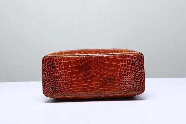 Genuine  Crocodile Leather Top Handle Tote  Shoulder Bag Vintage Wine Red
