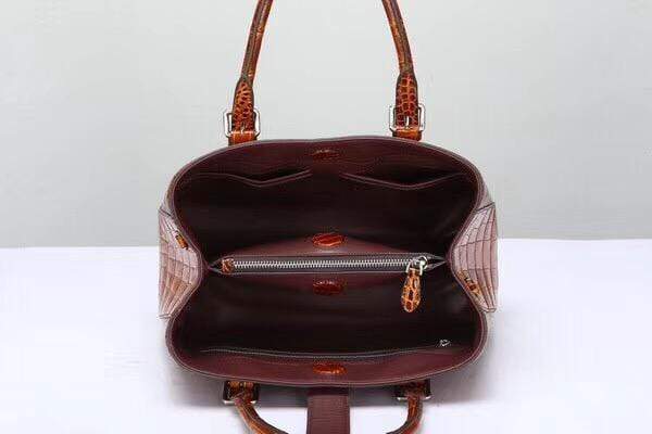Genuine  Crocodile Leather Top Handle Tote  Shoulder Bag Vintage Wine Red